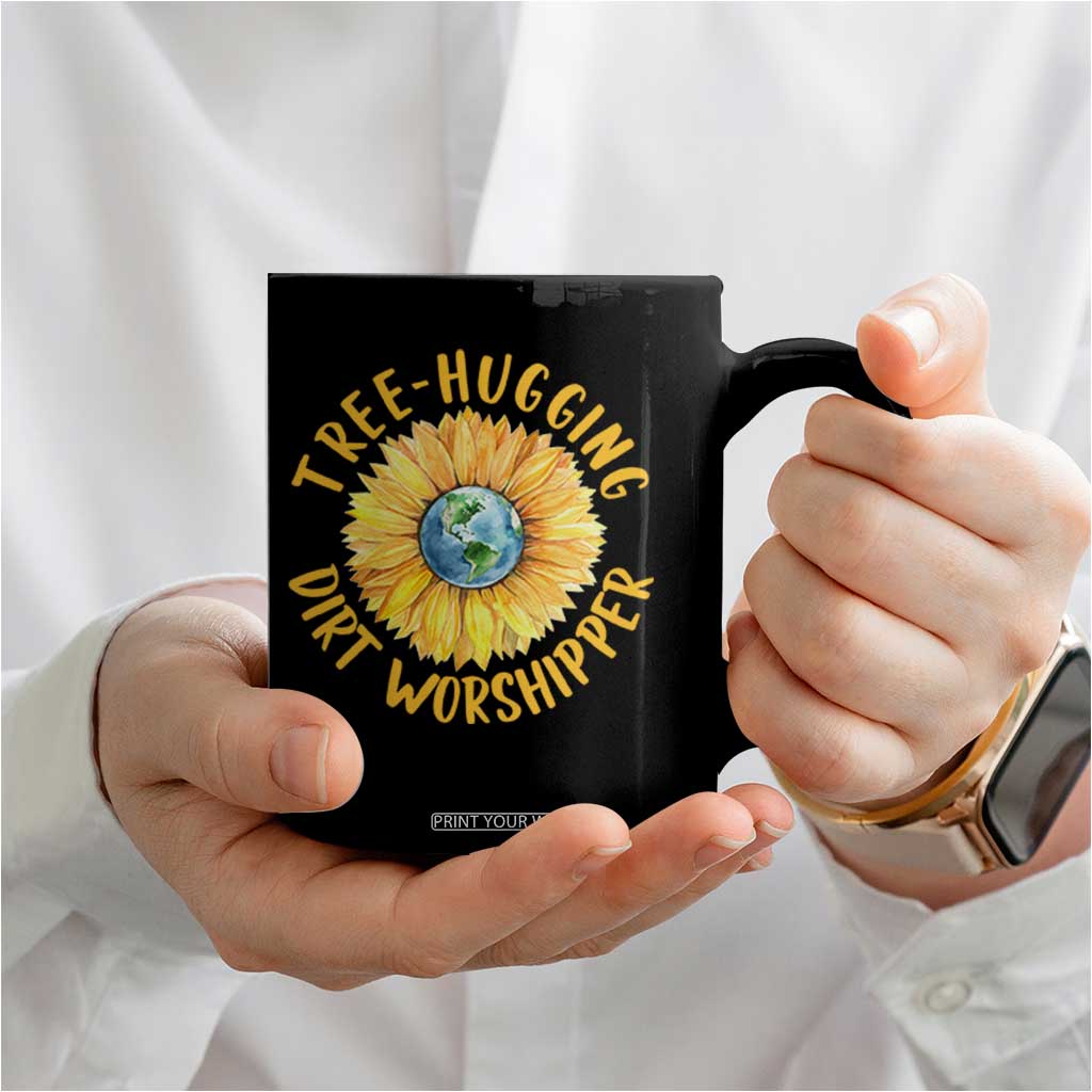 Earth Day Tree Hugging Dirt Worshipper Coffee Mug Earth Sunflower TS11 Print Your Wear