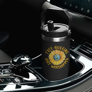 Earth Day Tree Hugging Dirt Worshipper Flip Straw Tumbler Earth Sunflower TS11 Print Your Wear