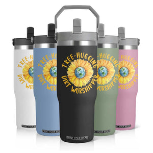 Earth Day Tree Hugging Dirt Worshipper Flip Straw Tumbler Earth Sunflower TS11 Print Your Wear