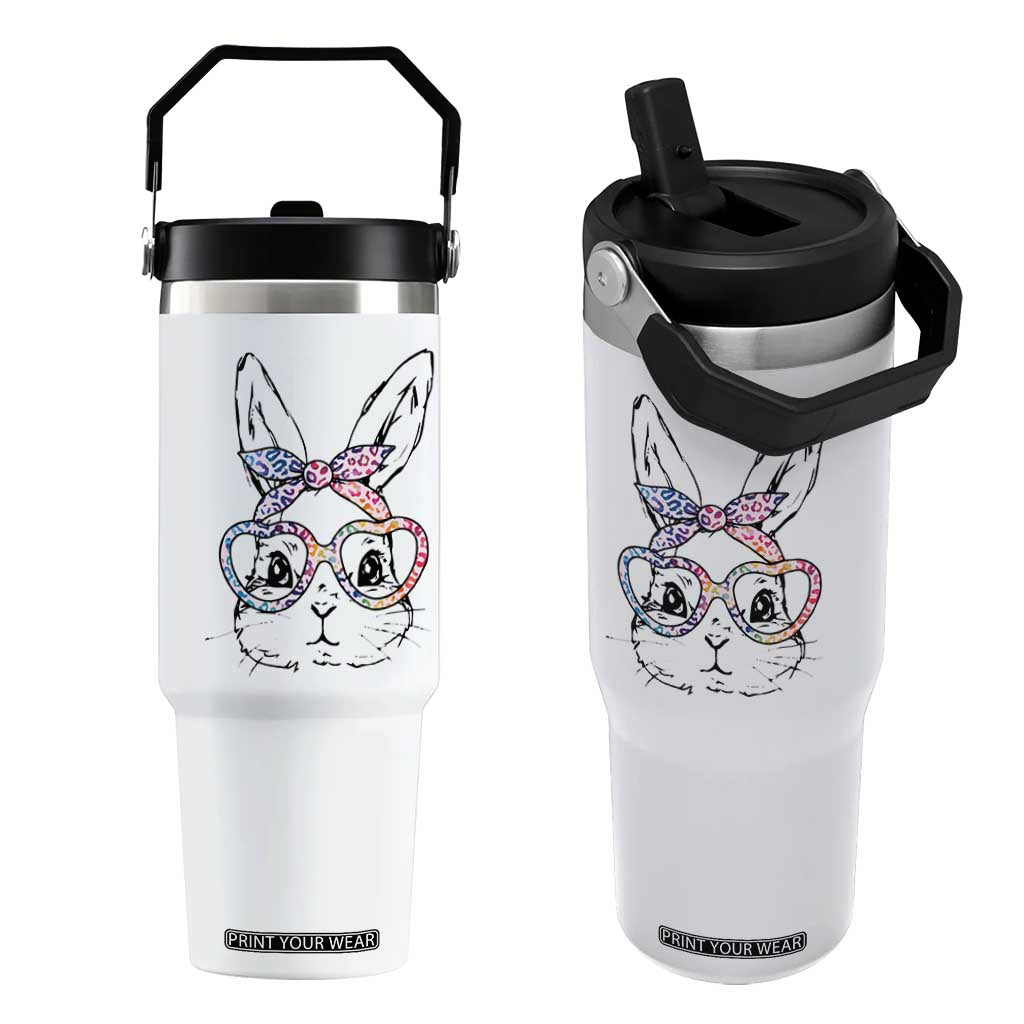 Easter Day Bunny Rabbit Face Tie Dye Glasses Flip Straw Tumbler TS11 One Size: 30 oz White Print Your Wear