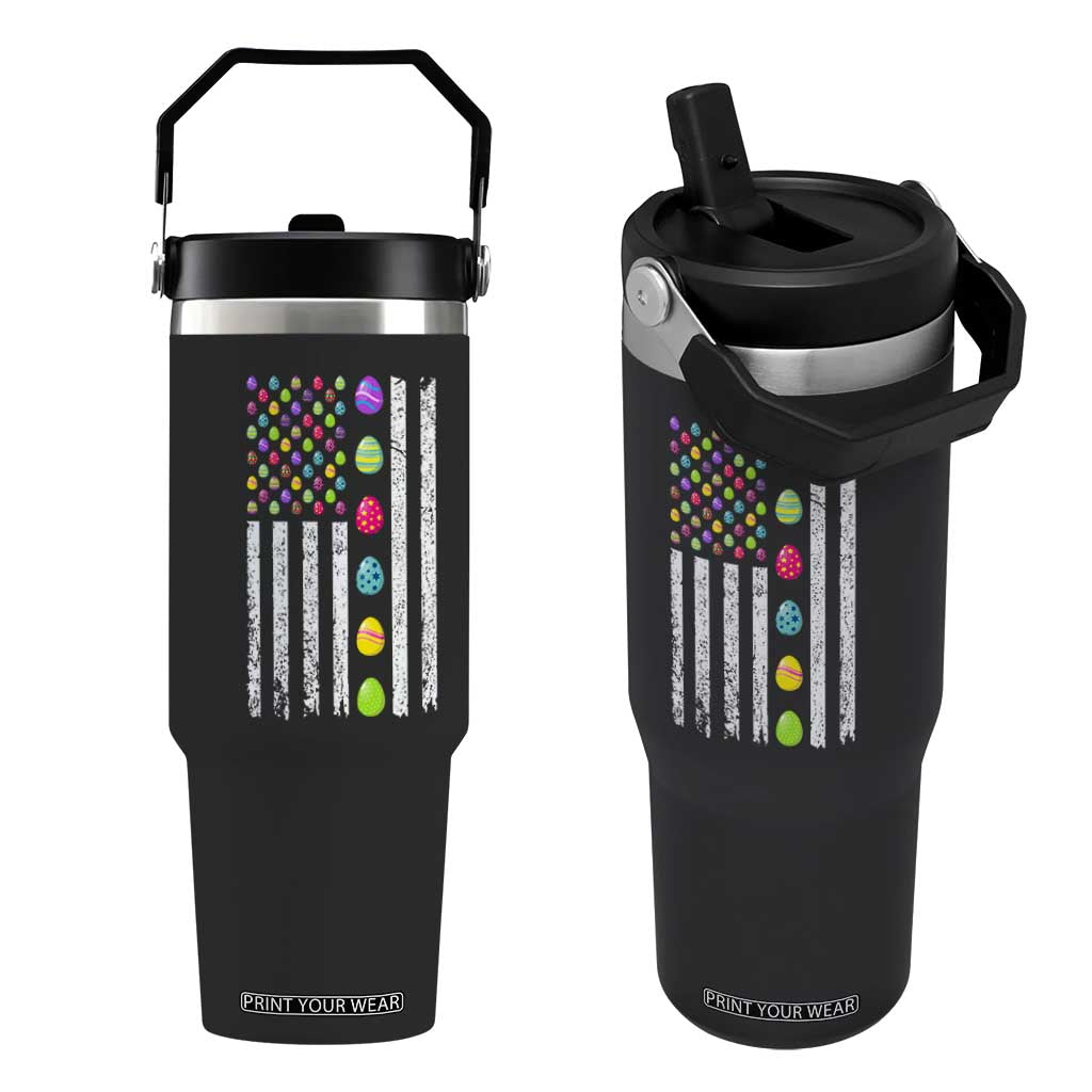 Easter Eggs American Flag Patriotic Flip Straw Tumbler Happy Easter Day TS02 One Size: 30 oz Black Print Your Wear