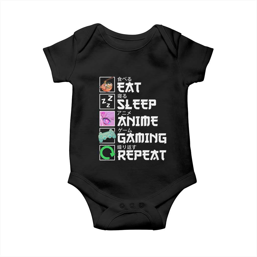 Eat Sleep Anime Gaming Repeat Baby Onesie Kawaii Otaku Anime Manga TS11 Black Print Your Wear