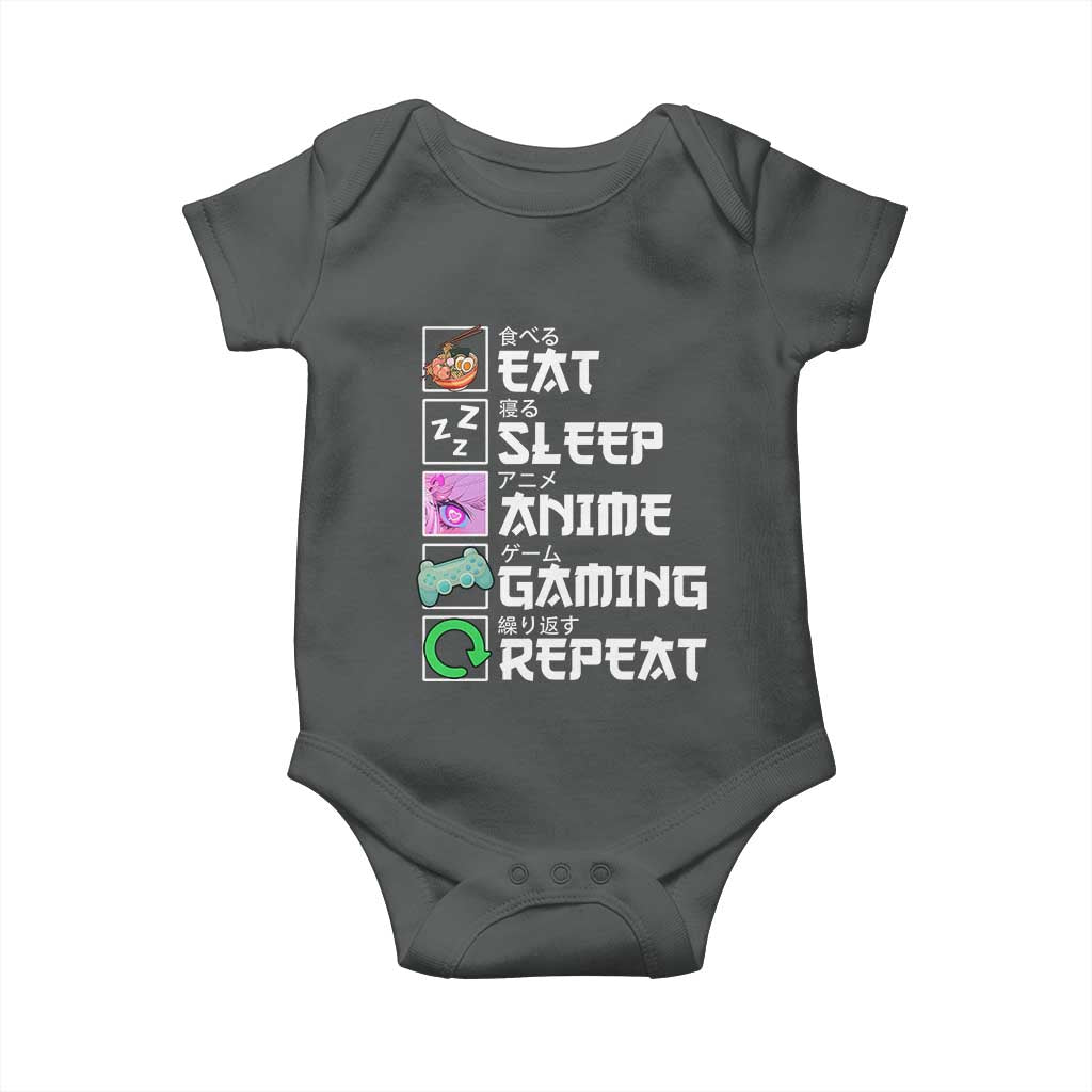 Eat Sleep Anime Gaming Repeat Baby Onesie Kawaii Otaku Anime Manga TS11 Dark Heather Print Your Wear