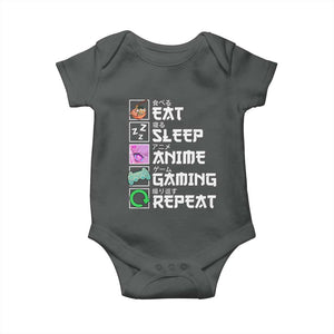 Eat Sleep Anime Gaming Repeat Baby Onesie Kawaii Otaku Anime Manga TS11 Dark Heather Print Your Wear