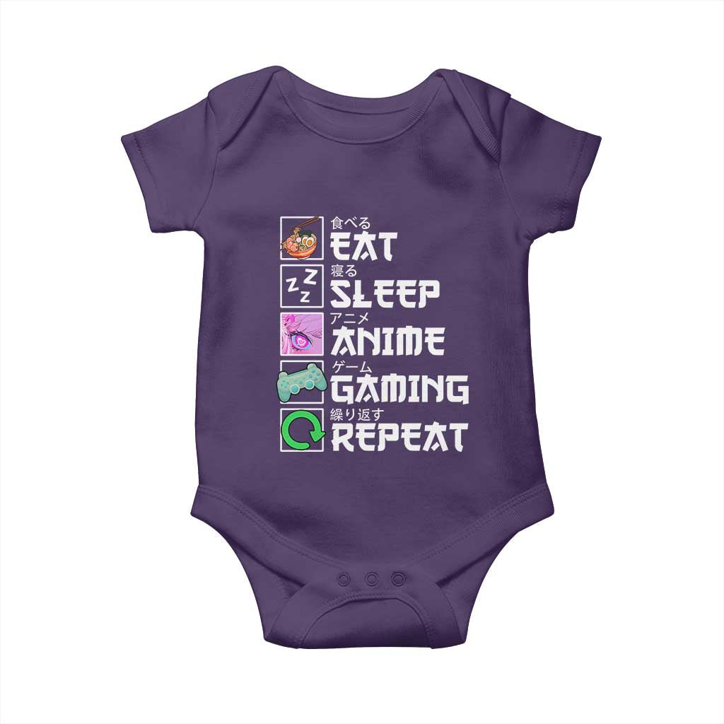 Eat Sleep Anime Gaming Repeat Baby Onesie Kawaii Otaku Anime Manga TS11 Purple Print Your Wear