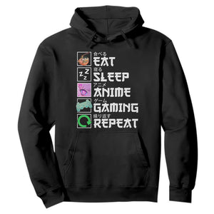 Eat Sleep Anime Gaming Repeat Hoodie Kawaii Otaku Anime Manga TS11 Black Print Your Wear