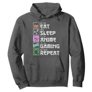 Eat Sleep Anime Gaming Repeat Hoodie Kawaii Otaku Anime Manga TS11 Dark Heather Print Your Wear