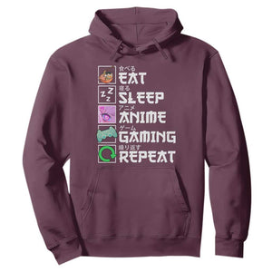 Eat Sleep Anime Gaming Repeat Hoodie Kawaii Otaku Anime Manga TS11 Maroon Print Your Wear
