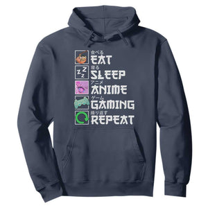Eat Sleep Anime Gaming Repeat Hoodie Kawaii Otaku Anime Manga TS11 Navy Print Your Wear
