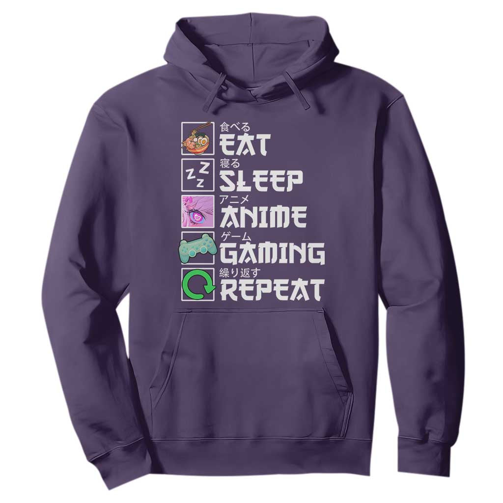 Eat Sleep Anime Gaming Repeat Hoodie Kawaii Otaku Anime Manga TS11 Purple Print Your Wear