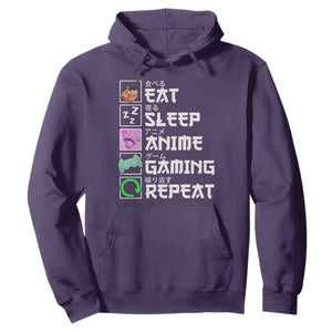 Eat Sleep Anime Gaming Repeat Hoodie Kawaii Otaku Anime Manga TS11 Purple Print Your Wear