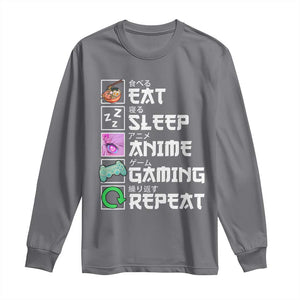 Eat Sleep Anime Gaming Repeat Long Sleeve Shirt Kawaii Otaku Anime Manga TS11 Charcoal Print Your Wear