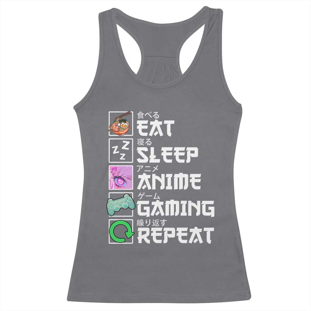 Eat Sleep Anime Gaming Repeat Racerback Tank Top Kawaii Otaku Anime Manga TS11 Charcoal Print Your Wear