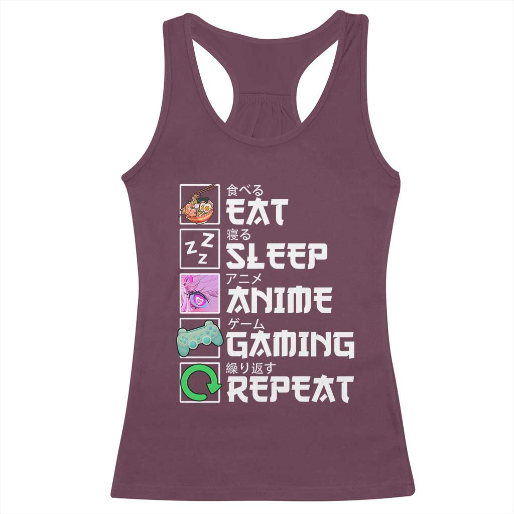 Eat Sleep Anime Gaming Repeat Racerback Tank Top Kawaii Otaku Anime Manga TS11 Maroon Print Your Wear