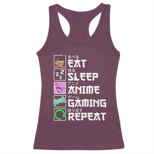 Eat Sleep Anime Gaming Repeat Racerback Tank Top Kawaii Otaku Anime Manga TS11 Maroon Print Your Wear