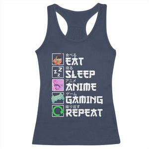 Eat Sleep Anime Gaming Repeat Racerback Tank Top Kawaii Otaku Anime Manga TS11 Navy Print Your Wear