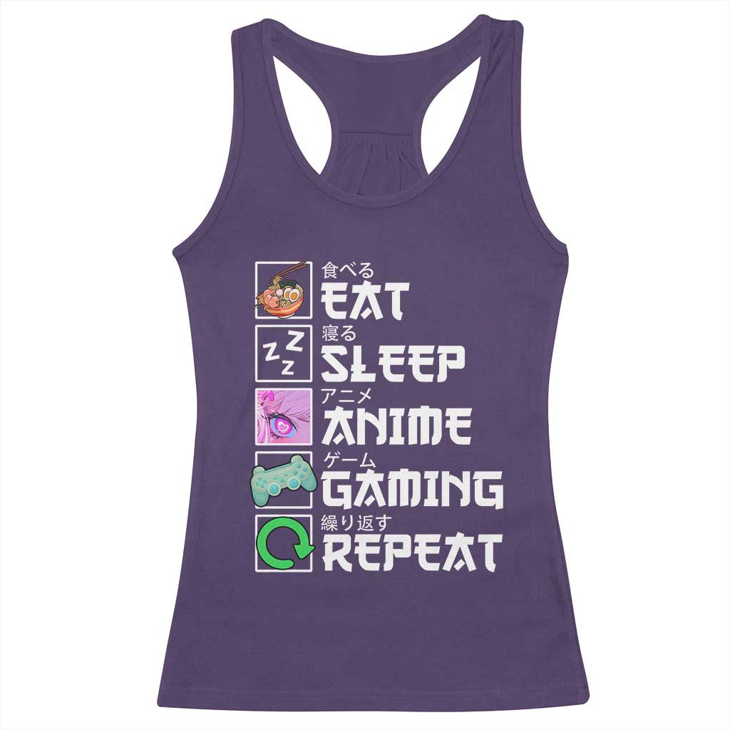 Eat Sleep Anime Gaming Repeat Racerback Tank Top Kawaii Otaku Anime Manga TS11 Purple Print Your Wear