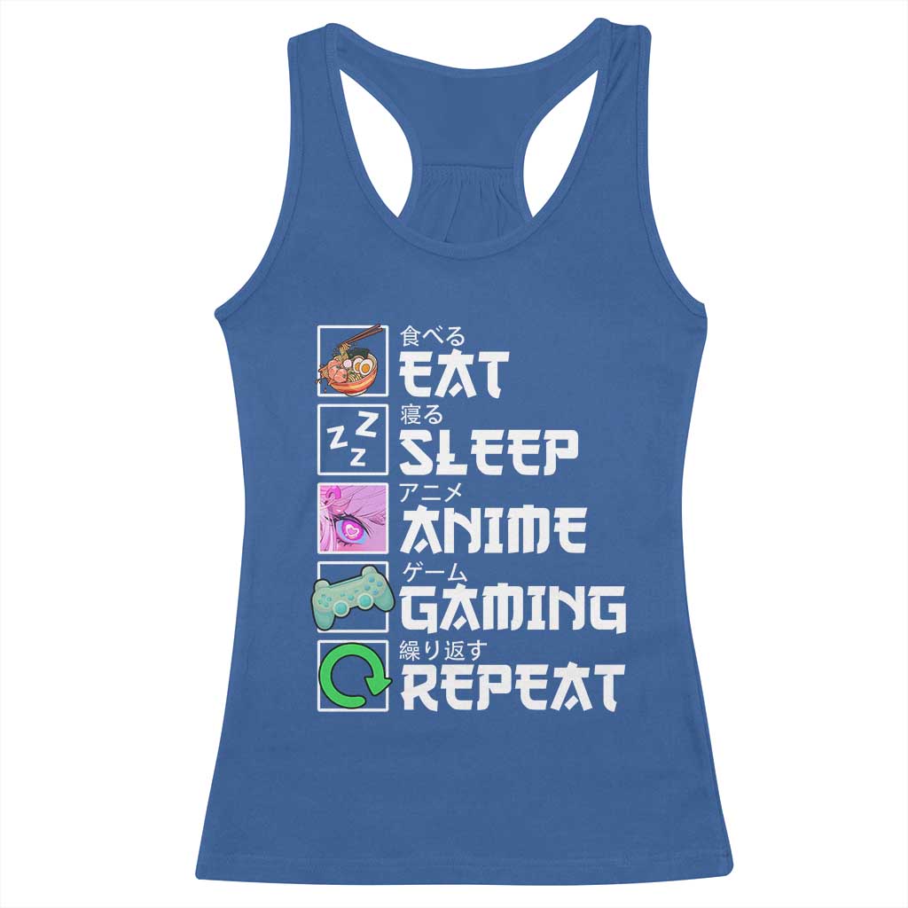 Eat Sleep Anime Gaming Repeat Racerback Tank Top Kawaii Otaku Anime Manga TS11 Royal Blue Print Your Wear