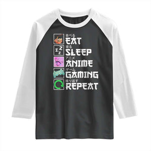 Eat Sleep Anime Gaming Repeat Raglan Shirt Kawaii Otaku Anime Manga TS11 Black White Print Your Wear