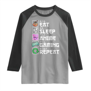 Eat Sleep Anime Gaming Repeat Raglan Shirt Kawaii Otaku Anime Manga TS11 Sport Gray Black Print Your Wear
