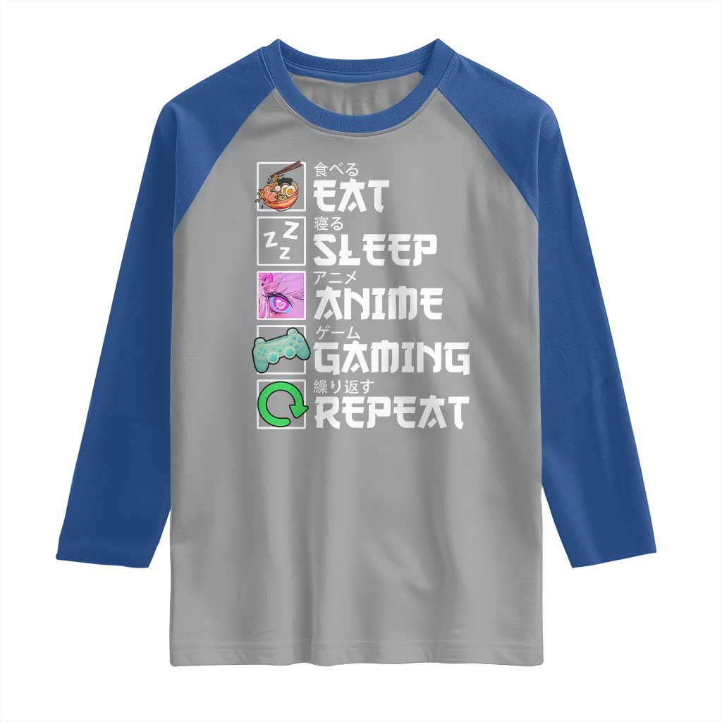 Eat Sleep Anime Gaming Repeat Raglan Shirt Kawaii Otaku Anime Manga TS11 Sport Gray Royal Print Your Wear