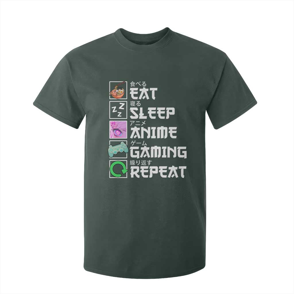 Eat Sleep Anime Gaming Repeat T Shirt For Kid Kawaii Otaku Anime Manga TS11 Dark Forest Green Print Your Wear