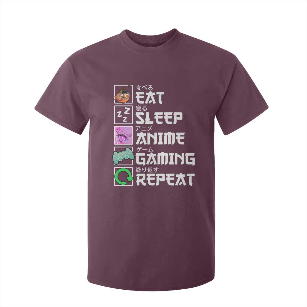 Eat Sleep Anime Gaming Repeat T Shirt For Kid Kawaii Otaku Anime Manga TS11 Maroon Print Your Wear