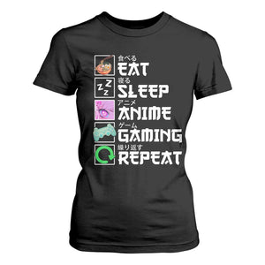 Eat Sleep Anime Gaming Repeat T Shirt For Women Kawaii Otaku Anime Manga TS11 Black Print Your Wear