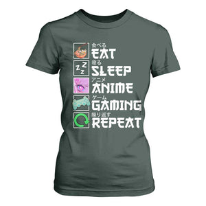Eat Sleep Anime Gaming Repeat T Shirt For Women Kawaii Otaku Anime Manga TS11 Dark Forest Green Print Your Wear
