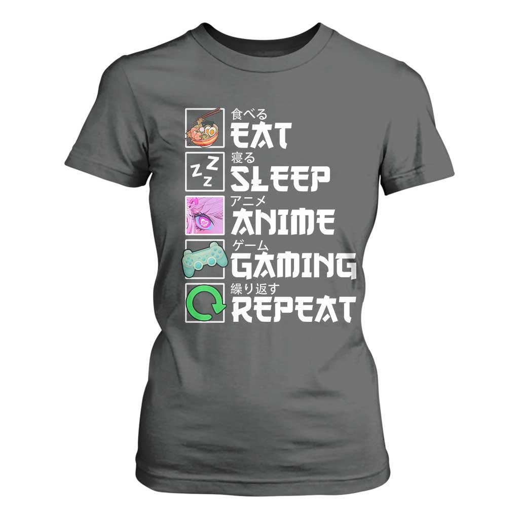 Eat Sleep Anime Gaming Repeat T Shirt For Women Kawaii Otaku Anime Manga TS11 Dark Heather Print Your Wear