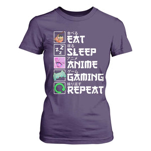 Eat Sleep Anime Gaming Repeat T Shirt For Women Kawaii Otaku Anime Manga TS11 Purple Print Your Wear