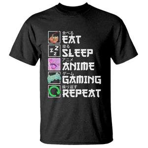 Eat Sleep Anime Gaming Repeat T Shirt Kawaii Otaku Anime Manga TS11 Black Print Your Wear