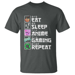Eat Sleep Anime Gaming Repeat T Shirt Kawaii Otaku Anime Manga TS11 Dark Heather Print Your Wear