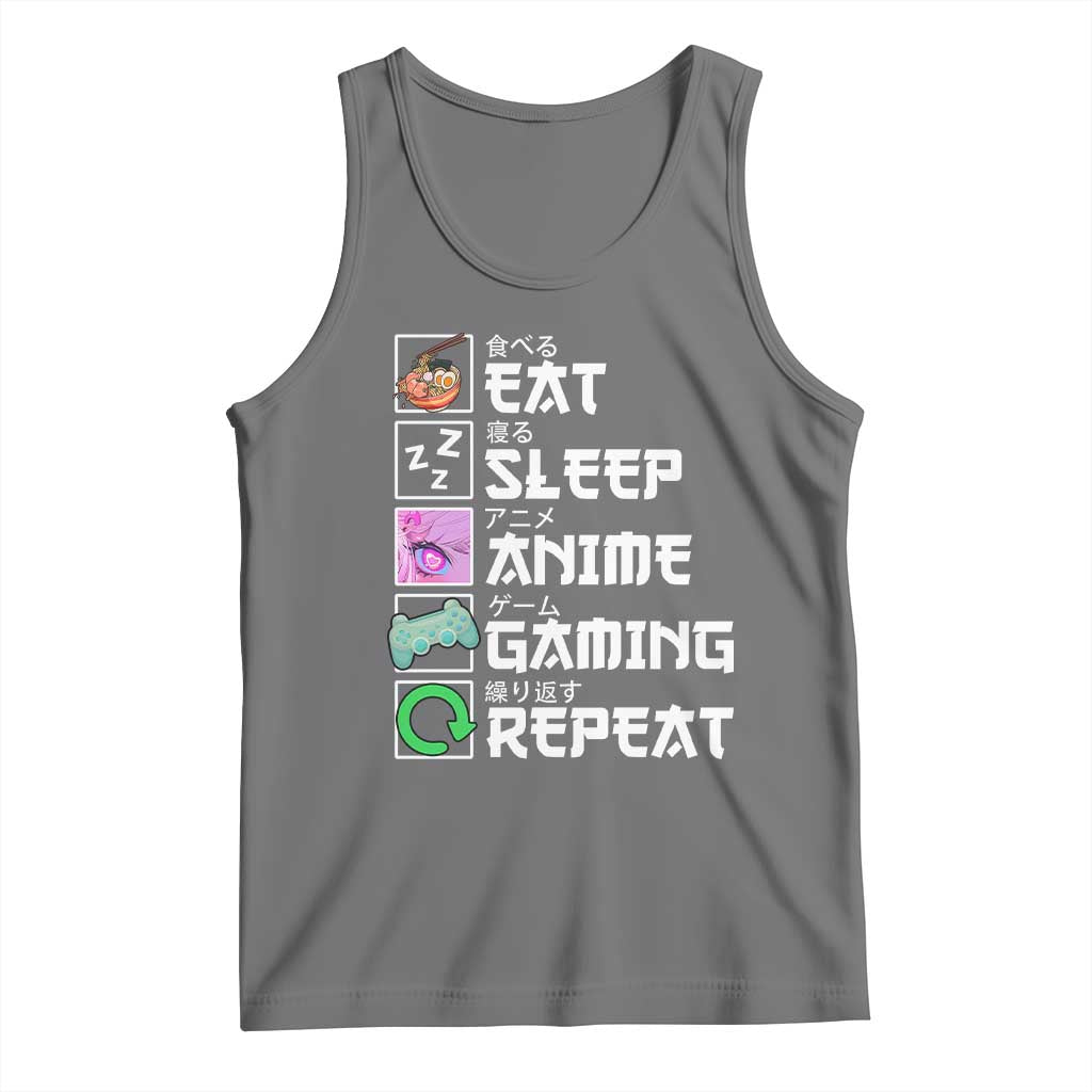 Eat Sleep Anime Gaming Repeat Tank Top Kawaii Otaku Anime Manga TS11 Black Heather Print Your Wear