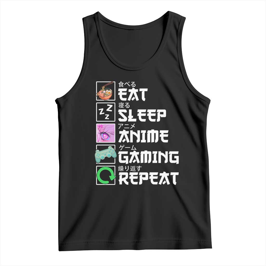 Eat Sleep Anime Gaming Repeat Tank Top Kawaii Otaku Anime Manga TS11 Black Print Your Wear
