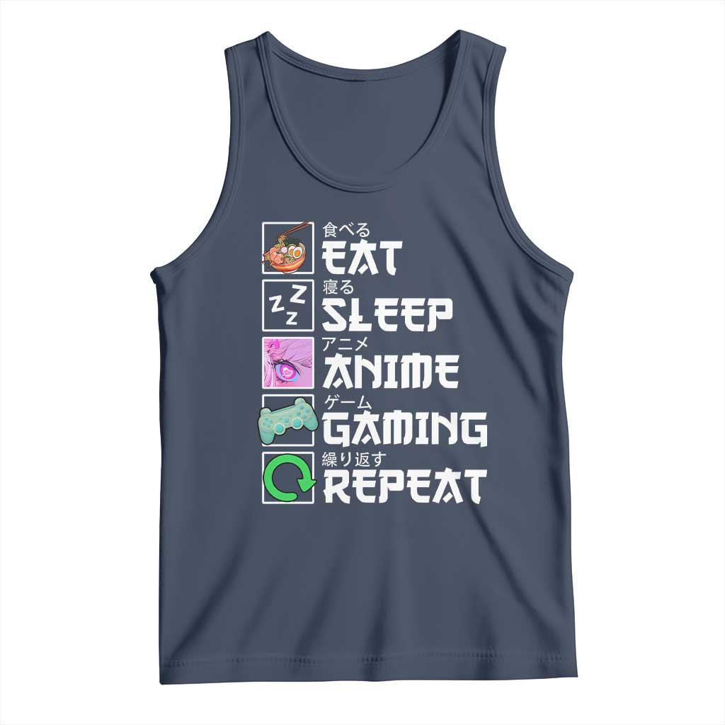 Eat Sleep Anime Gaming Repeat Tank Top Kawaii Otaku Anime Manga TS11 Navy Print Your Wear