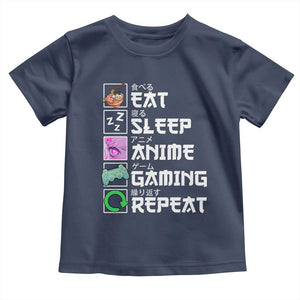 Eat Sleep Anime Gaming Repeat Toddler T Shirt Kawaii Otaku Anime Manga TS11 Navy Print Your Wear