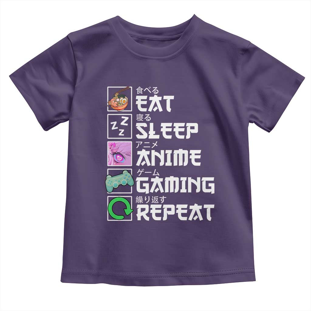 Eat Sleep Anime Gaming Repeat Toddler T Shirt Kawaii Otaku Anime Manga TS11 Purple Print Your Wear