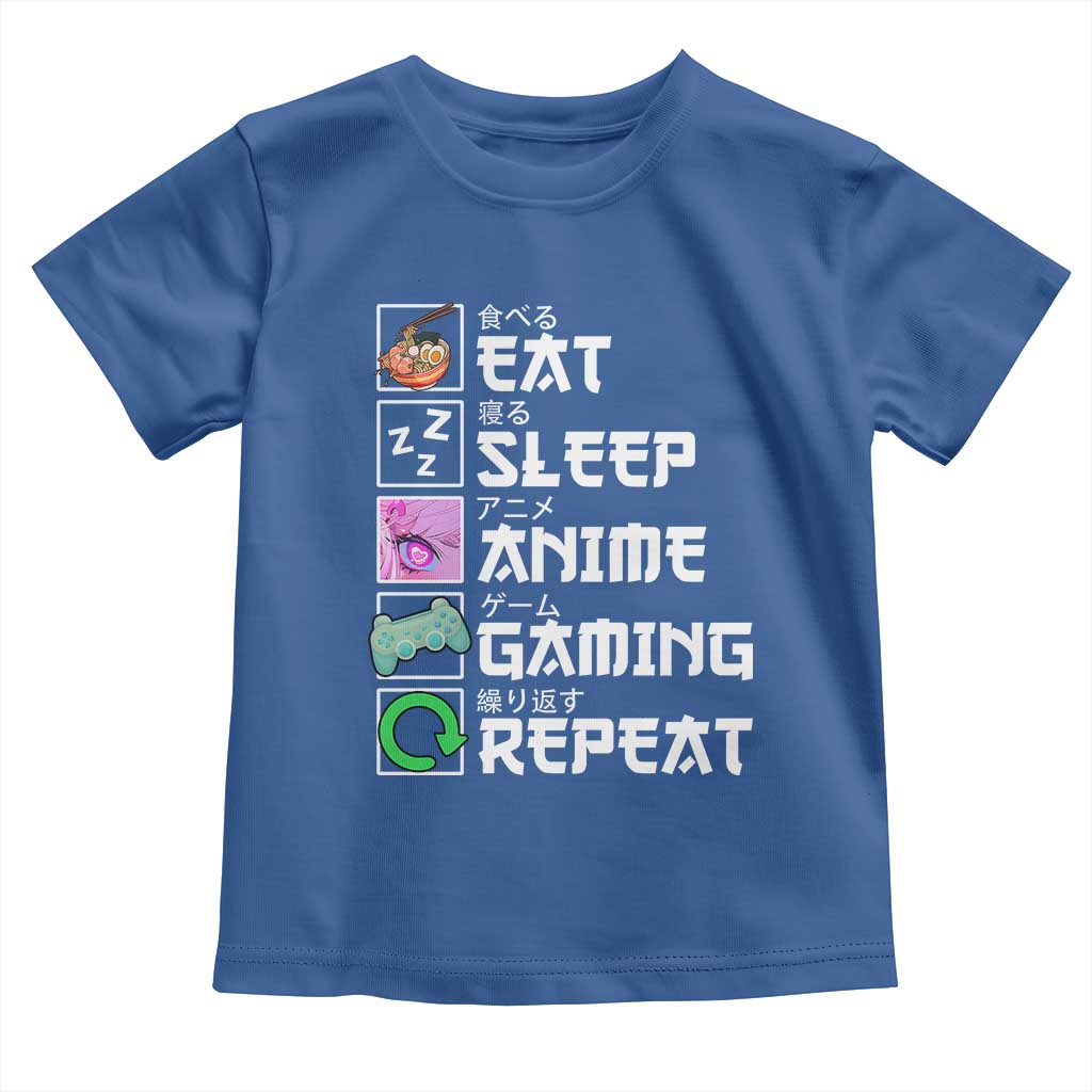 Eat Sleep Anime Gaming Repeat Toddler T Shirt Kawaii Otaku Anime Manga TS11 Royal Blue Print Your Wear