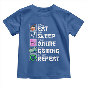 Eat Sleep Anime Gaming Repeat Toddler T Shirt Kawaii Otaku Anime Manga TS11 Royal Blue Print Your Wear