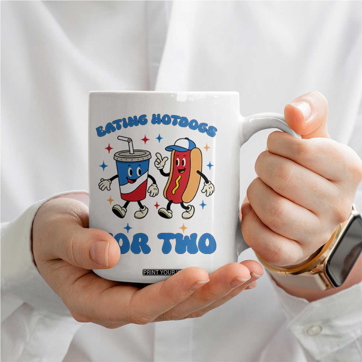 Eating Hotdogs for Two Coffee Mug Cute Pregnancy Announcement Patriotic 4th Of July TS02 Print Your Wear