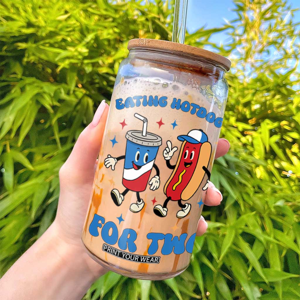 Eating Hotdogs for Two Glass Can Cute Pregnancy Announcement Patriotic 4th Of July TS02 Print Your Wear