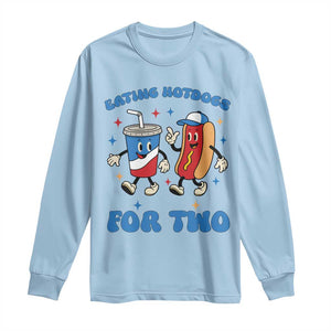 Eating Hotdogs for Two Long Sleeve Shirt Cute Pregnancy Announcement Patriotic 4th Of July TS02 Light Blue Print Your Wear
