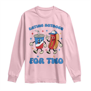 Eating Hotdogs for Two Long Sleeve Shirt Cute Pregnancy Announcement Patriotic 4th Of July TS02 Light Pink Print Your Wear