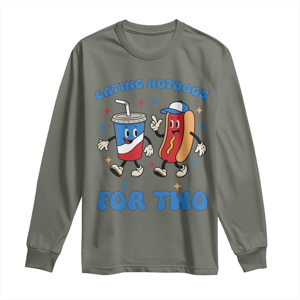 Eating Hotdogs for Two Long Sleeve Shirt Cute Pregnancy Announcement Patriotic 4th Of July TS02 Military Green Print Your Wear