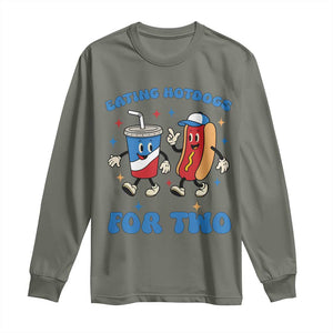 Eating Hotdogs for Two Long Sleeve Shirt Cute Pregnancy Announcement Patriotic 4th Of July TS02 Military Green Print Your Wear