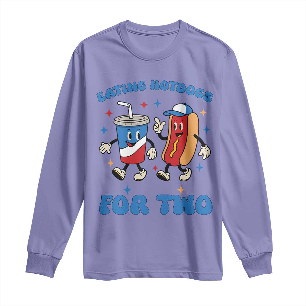 Eating Hotdogs for Two Long Sleeve Shirt Cute Pregnancy Announcement Patriotic 4th Of July TS02 Violet Print Your Wear
