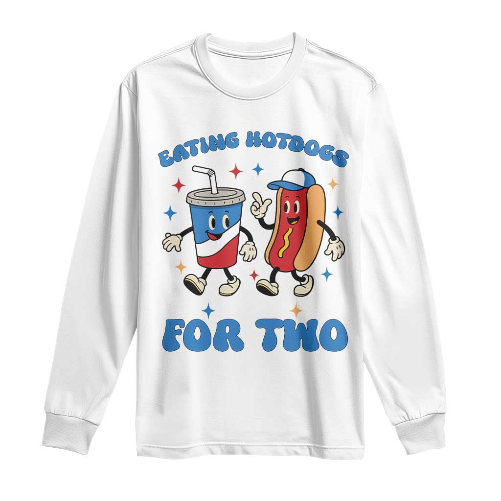 Eating Hotdogs for Two Long Sleeve Shirt Cute Pregnancy Announcement Patriotic 4th Of July TS02 White Print Your Wear