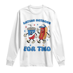 Eating Hotdogs for Two Long Sleeve Shirt Cute Pregnancy Announcement Patriotic 4th Of July TS02 White Print Your Wear