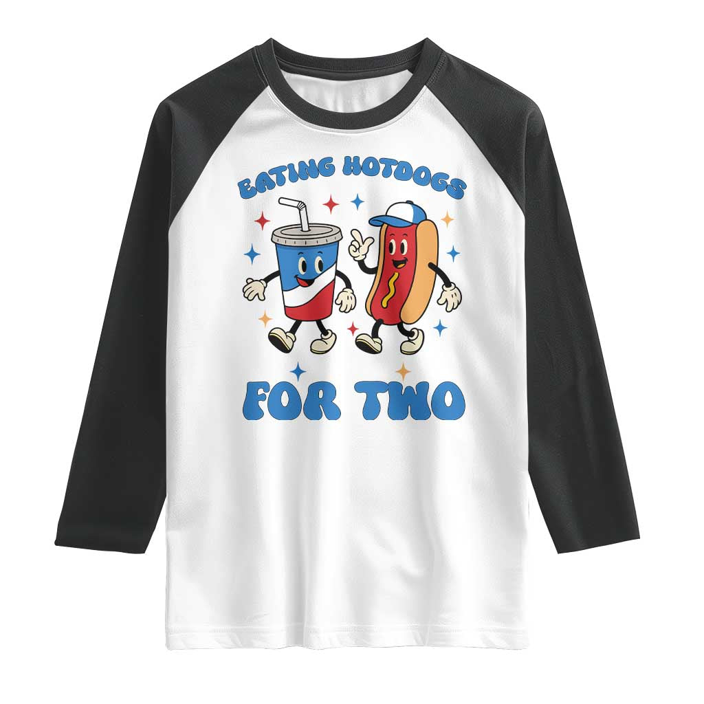 Eating Hotdogs for Two Raglan Shirt Cute Pregnancy Announcement Patriotic 4th Of July TS02 White Black Print Your Wear
